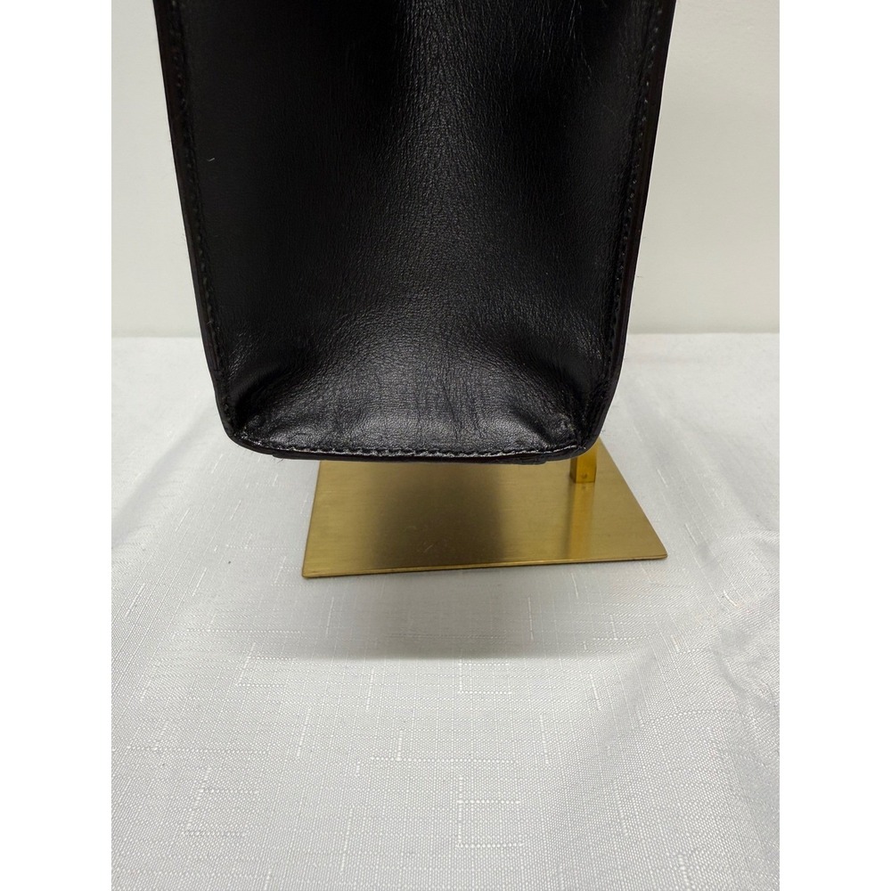 Gucci Vintage Black Leather Tote Bag Gold G Logo Hardware Square Handbag - Picture 5 of 14